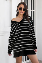 Striped V-Neck Sweater Dress - Guy Christopher 