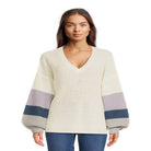 "Stay Cozy and Chic with our  Women's Shaker Stitch Striped Pullover Sweater, Sizes S-XL!"