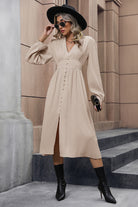 V-Neck Buttoned Slit Dress - Guy Christopher 