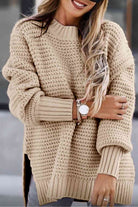 Round Neck Slit Sweater - Guy Christopher 