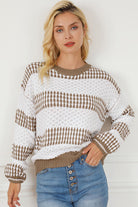 Striped Round Neck Long Sleeve Knit Top - Guy Christopher 