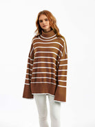 Striped Drop Shoulder Turtleneck Sweater - Guy Christopher 