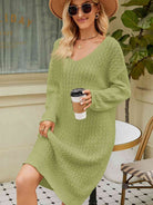 V-Neck Long Sleeve Sweater Dress - Guy Christopher 