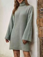 Turtleneck Dropped Shoulder Sweater Dress - Guy Christopher 