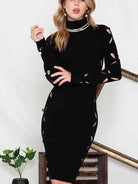 Turtle Neck Cutout Long Sleeve Mini Dress - Guy Christopher 