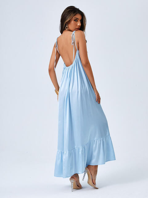 Tie Shoulder Backless Maxi Dress - Guy Christopher 