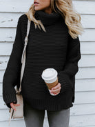 Turtleneck Dropped Shoulder Slit Sweater - Guy Christopher 