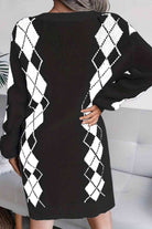 Geometric V-Neck Long Sleeve Sweater Dress - Guy Christopher 