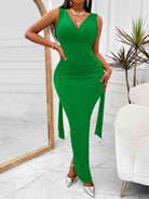 Backless Ruched Slit Maxi Dress - Guy Christopher