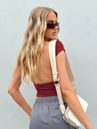 Backless Short Sleeve Cropped Blouse - Guy Christopher