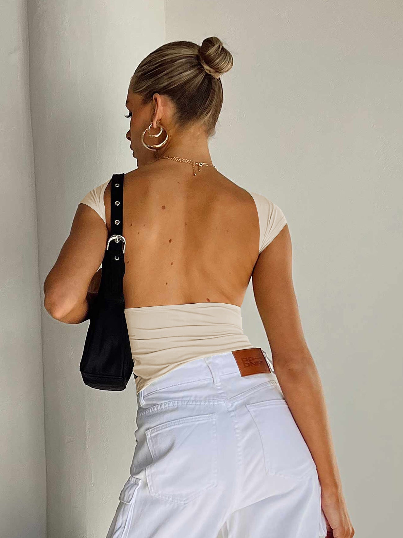 Backless Short Sleeve Cropped Blouse - Guy Christopher