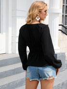 Balloon Sleeve Plunge Peplum Blouse - Guy Christopher