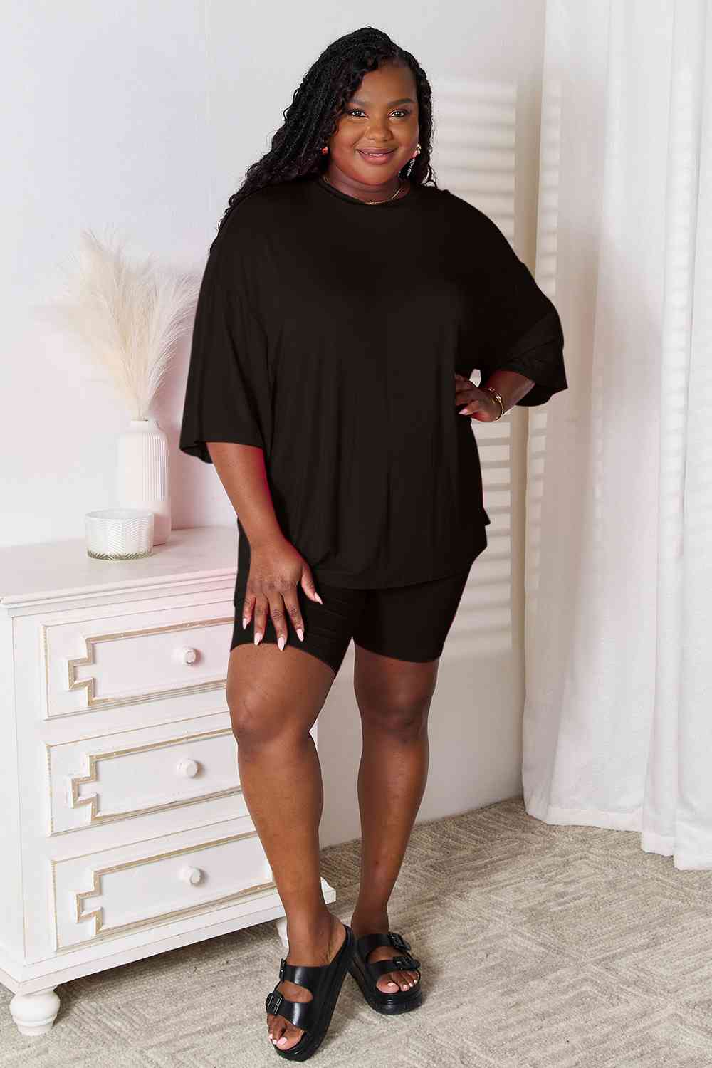 Basic Bae Full Size Soft Rayon Three-Quarter Sleeve Top and Shorts Set - Guy Christopher