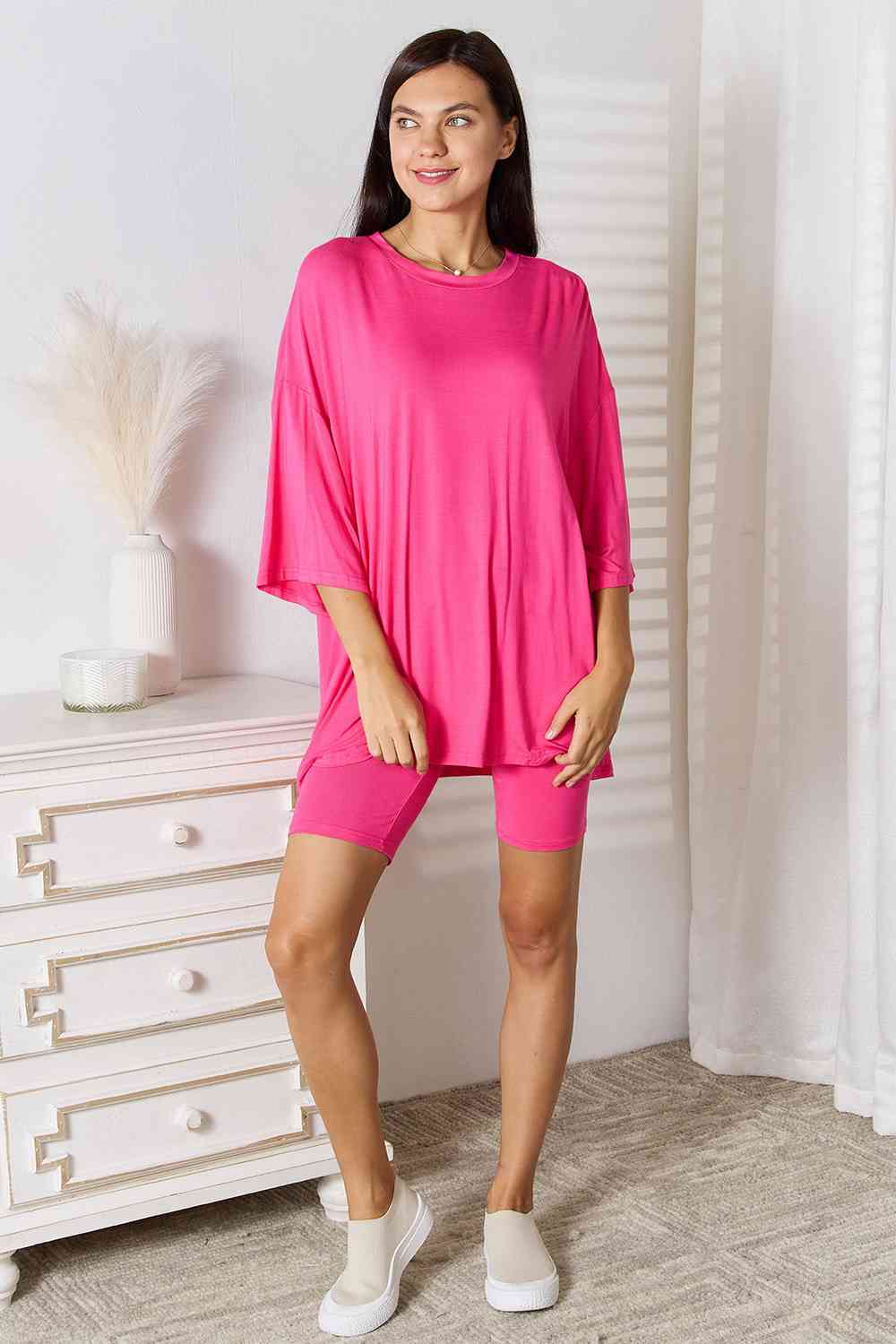 Basic Bae Full Size Soft Rayon Three-Quarter Sleeve Top and Shorts Set - Guy Christopher