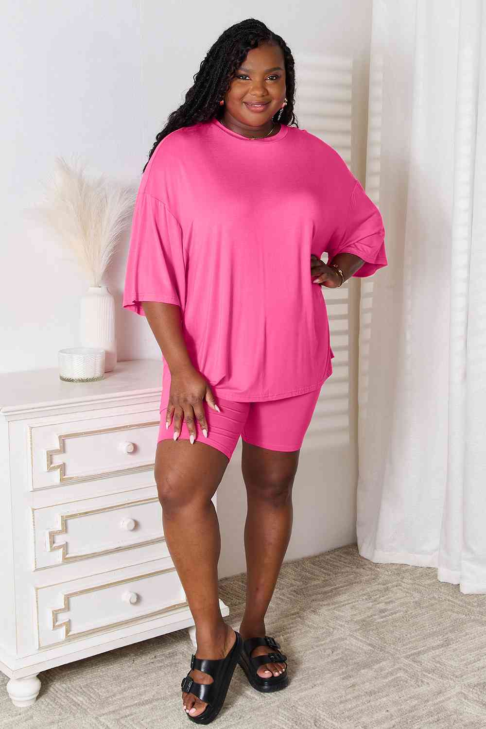 Basic Bae Full Size Soft Rayon Three-Quarter Sleeve Top and Shorts Set - Guy Christopher