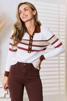 Basic Bae Striped Collared Neck Rib-Knit Top - Guy Christopher