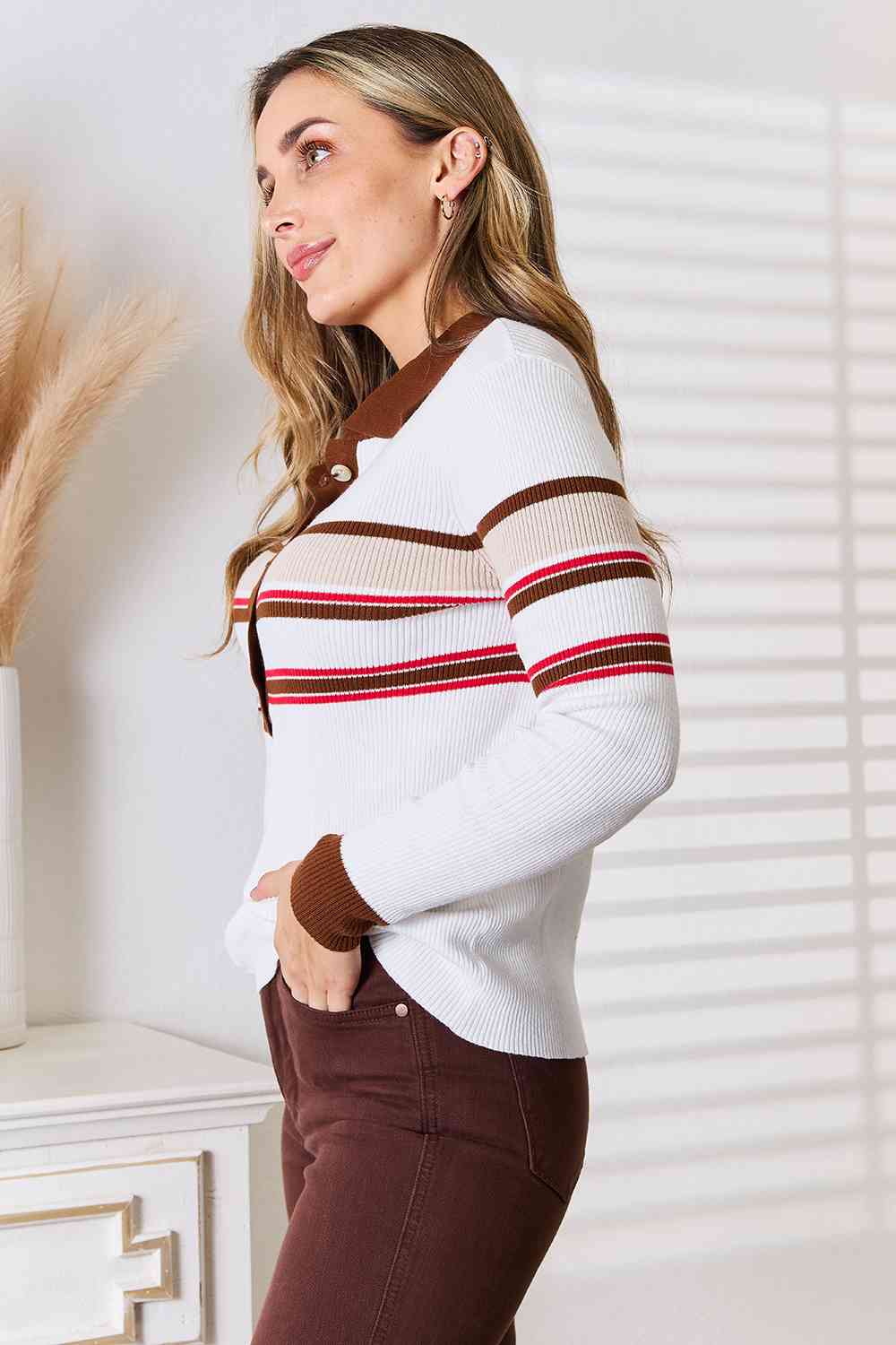 Basic Bae Striped Collared Neck Rib-Knit Top - Guy Christopher