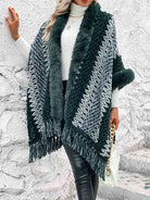 Striped Fringe Hem Poncho - Guy Christopher 