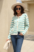 Striped Round Neck Button-Down Dropped Shoulder Cardigan - Guy Christopher 