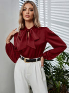 Tie Neck Long Puff Sleeve Blouse - Guy Christopher 