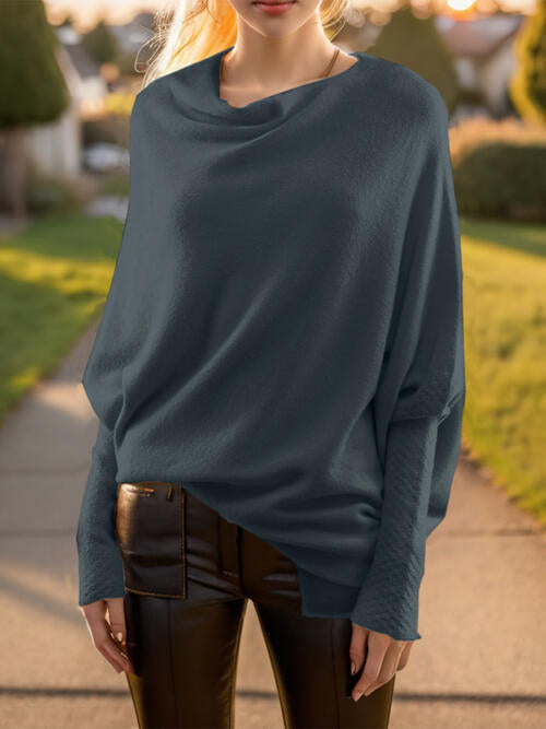 Texture Round Neck Long Sleeve Sweater - Guy Christopher 