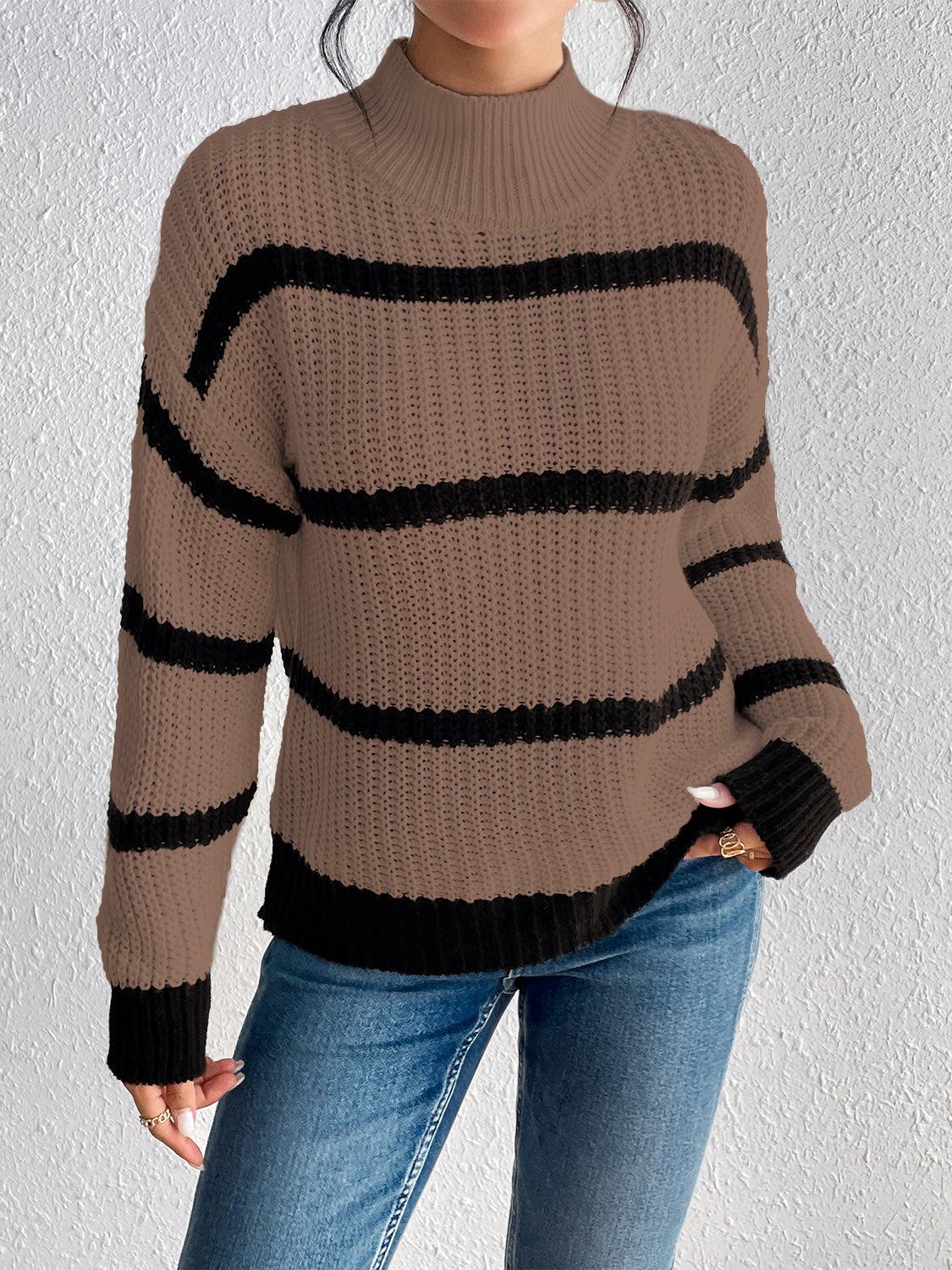 Striped Mock Neck Sweater - Guy Christopher 