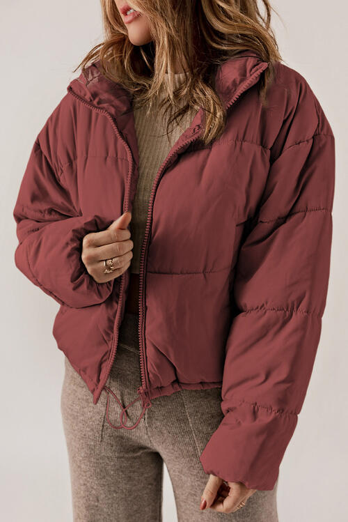 Zip Up Collared Neck Long Sleeve Winter Coat - Guy Christopher 
