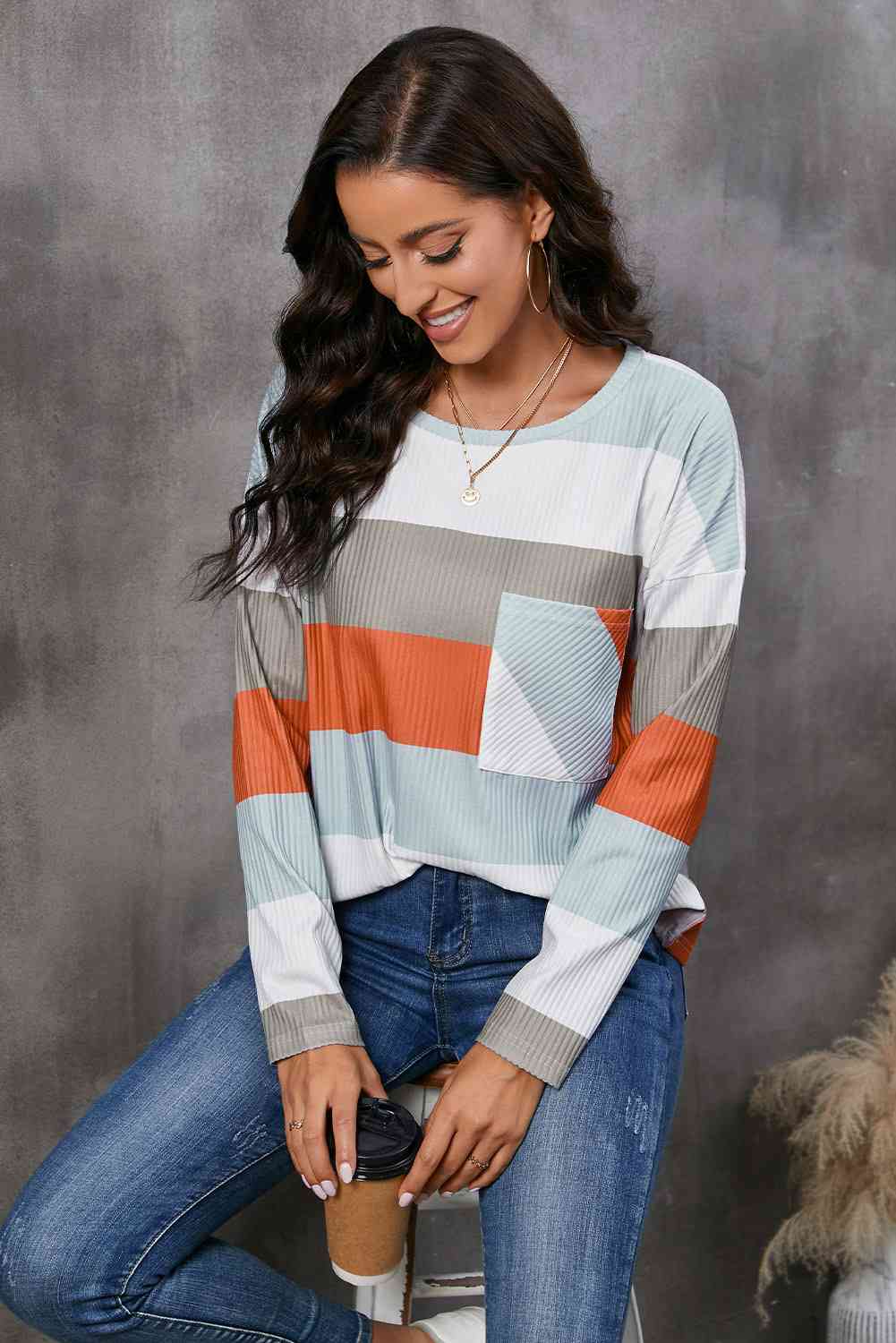 Wide Stripe Top with Pocket - Guy Christopher 