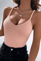 Beads Detail Spaghetti Straps Cable-Knit Cami - Guy Christopher 