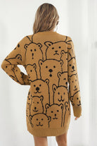 Bear Pattern Round Neck Sweater Dress - Guy Christopher