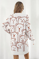 Bear Pattern Round Neck Sweater Dress - Guy Christopher