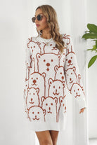 Bear Pattern Round Neck Sweater Dress - Guy Christopher