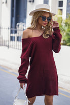 V-Neck Rib-Knit Sweater Dress - Guy Christopher 