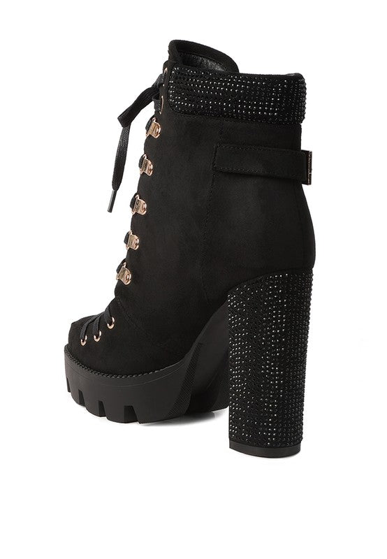 Birch Diamante Set Block Heeled Ankle Boot - Guy Christopher