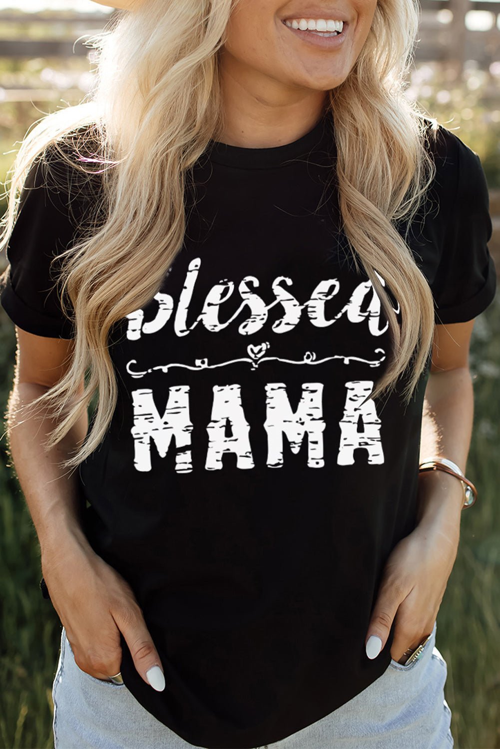 "BLESSED MAMA Graphic Tee - Celebrate Motherhood with Style and Comfort - Embrace the Joys of Parenthood in a Serene Countryside-inspired Tee" - Guy Christopher