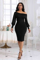 Boat Neck Lantern Sleeve Dress - Guy Christopher