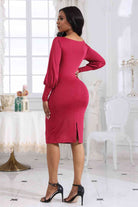 Boat Neck Lantern Sleeve Dress - Guy Christopher