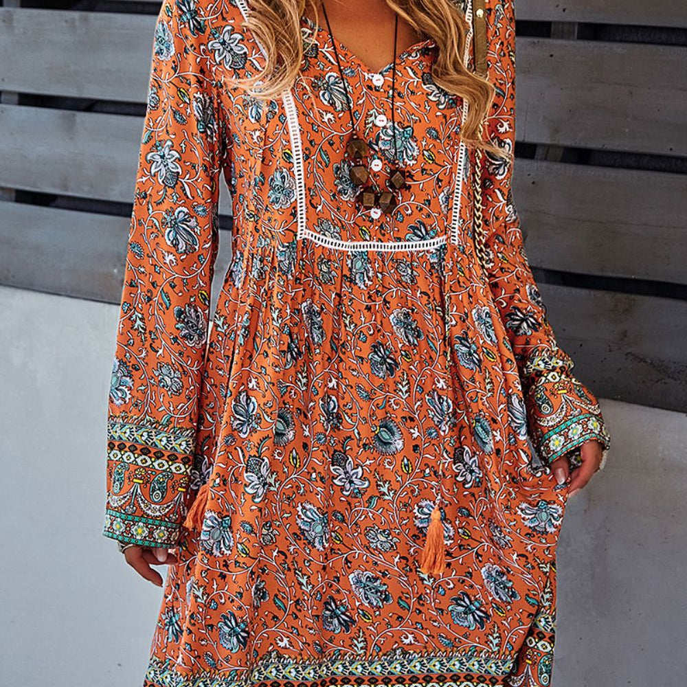 Bohemian Print V-Neck Knee Length Dress - Guy Christopher