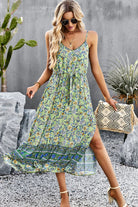 Bohemian Spaghetti Strap Drawstring Slit Dress - Guy Christopher