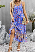 Bohemian Spaghetti Strap Drawstring Slit Dress - Guy Christopher