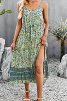 Bohemian Spaghetti Strap Drawstring Slit Dress - Guy Christopher