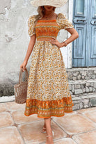Bohemian Square Neck Puff Sleeve Dress - Guy Christopher