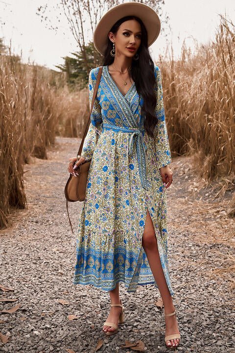 Bohemian Surplice Neck Slit Dress - Guy Christopher