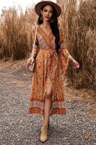 Bohemian Surplice Neck Slit Dress - Guy Christopher