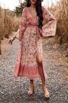 Bohemian Surplice Neck Slit Dress - Guy Christopher