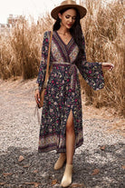 Bohemian Surplice Neck Slit Dress - Guy Christopher