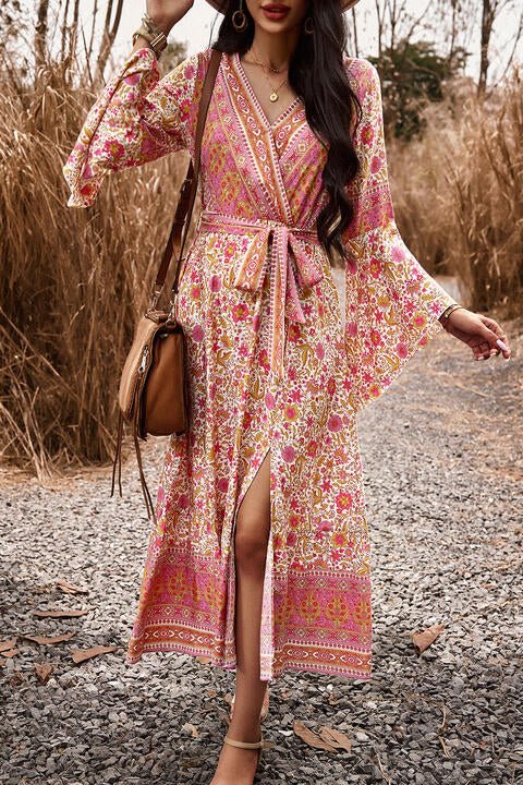 Bohemian Surplice Neck Slit Dress - Guy Christopher