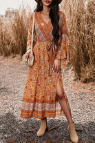 Bohemian Surplice Neck Slit Dress - Guy Christopher