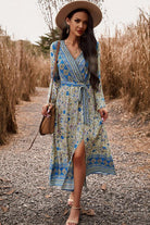 Bohemian Surplice Neck Slit Dress - Guy Christopher