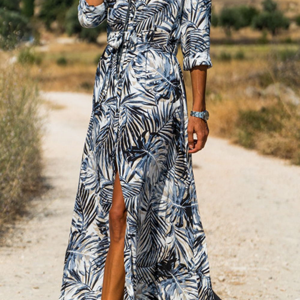 Botanical Print Maxi Shirt Dress - Guy Christopher